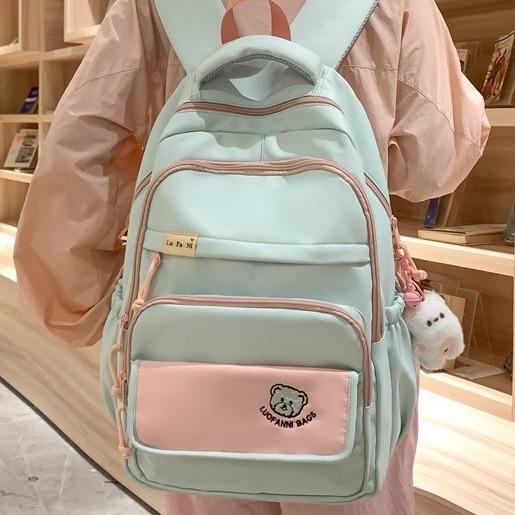 Middle School Student Korean Schoolbag High Value Girl Niche Design Contrasting Color Backpack High School Student Large Capacity Backpack Women