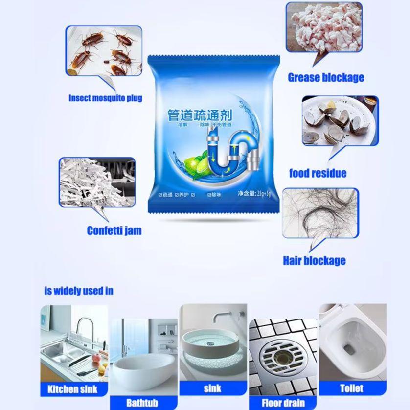 10 Piezas 3 en 1 Agente Desatascador de Tuberías Fuerte Limpiador de Inodoros, Alcantarillas y Tuberías de Cocina Disuelve y Desodoriza sin Dañar la Tubería