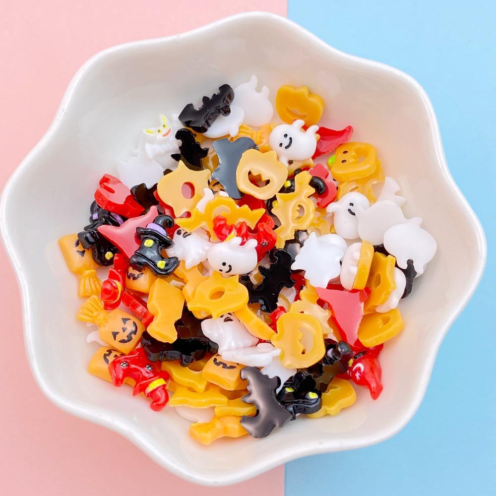 50Pcs New Cute Resin Cartoon Mini Halloween Collection Flat Back Parts Embellishments For Hair Bows Accessories