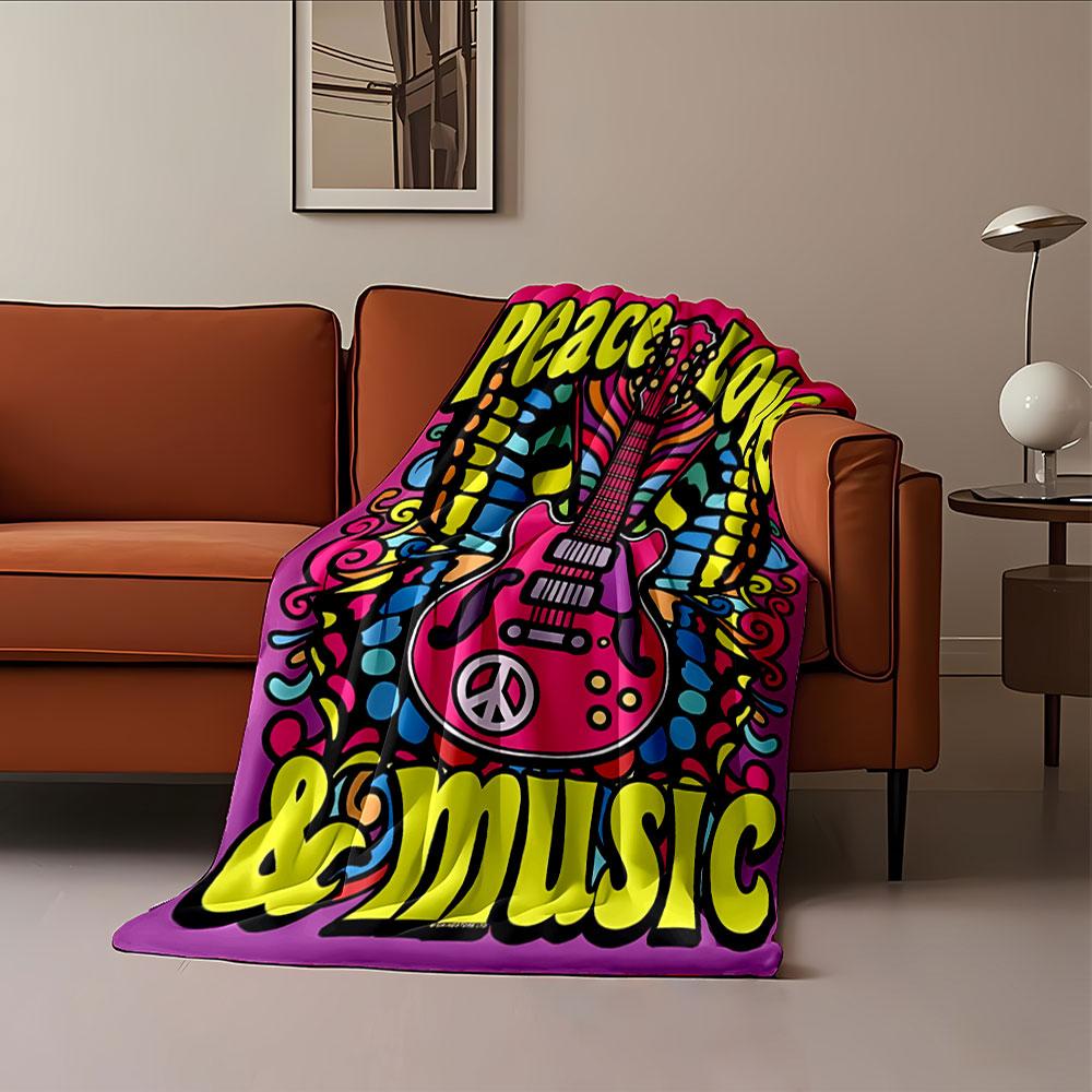 Peace Love Music Guitar Blanket for All Seasons Blanket Lunch Break Throw Gift