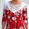 O-Neck Long Sleeves Lace Stitching Christmas Top Women Snowflake Theme 3D Printed Blouse Streetwear