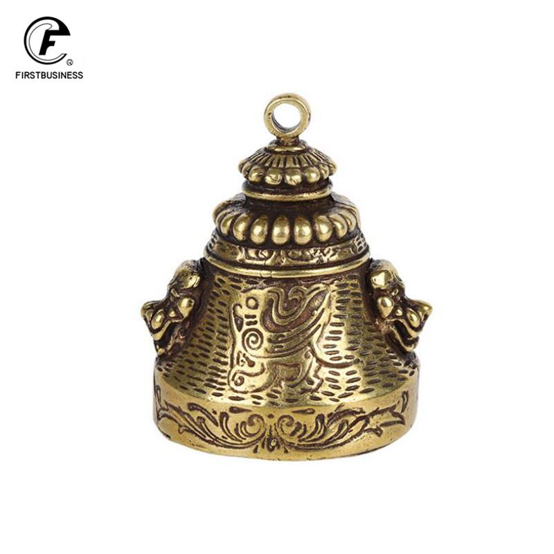 Brass Pure Double Face Lion Doorbell Antique Copper Tibetan Buddhism Pestle Bells Home Decor Ornaments for Living Room Gifts
