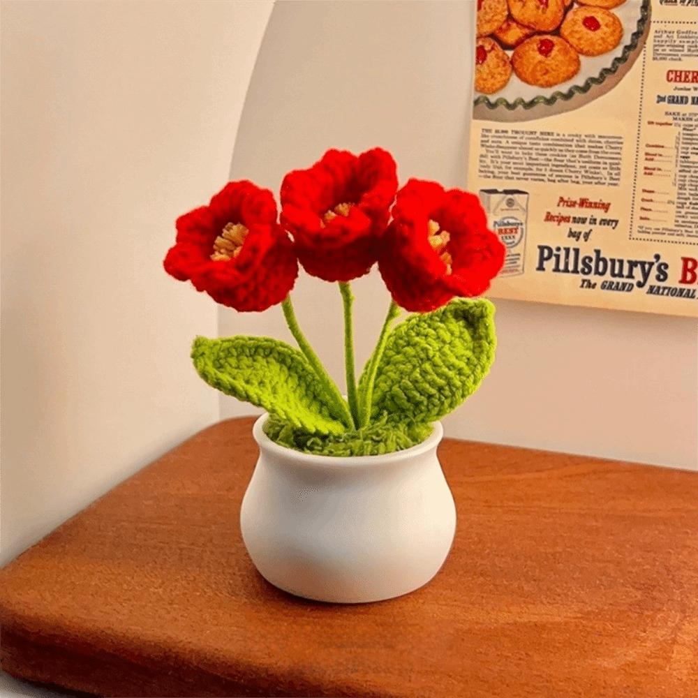 Hand Knitted Crochet Flower Doll Artificial Flower Potted Plant Wool Knitting Doll Forget-me-not Lily of The Valley