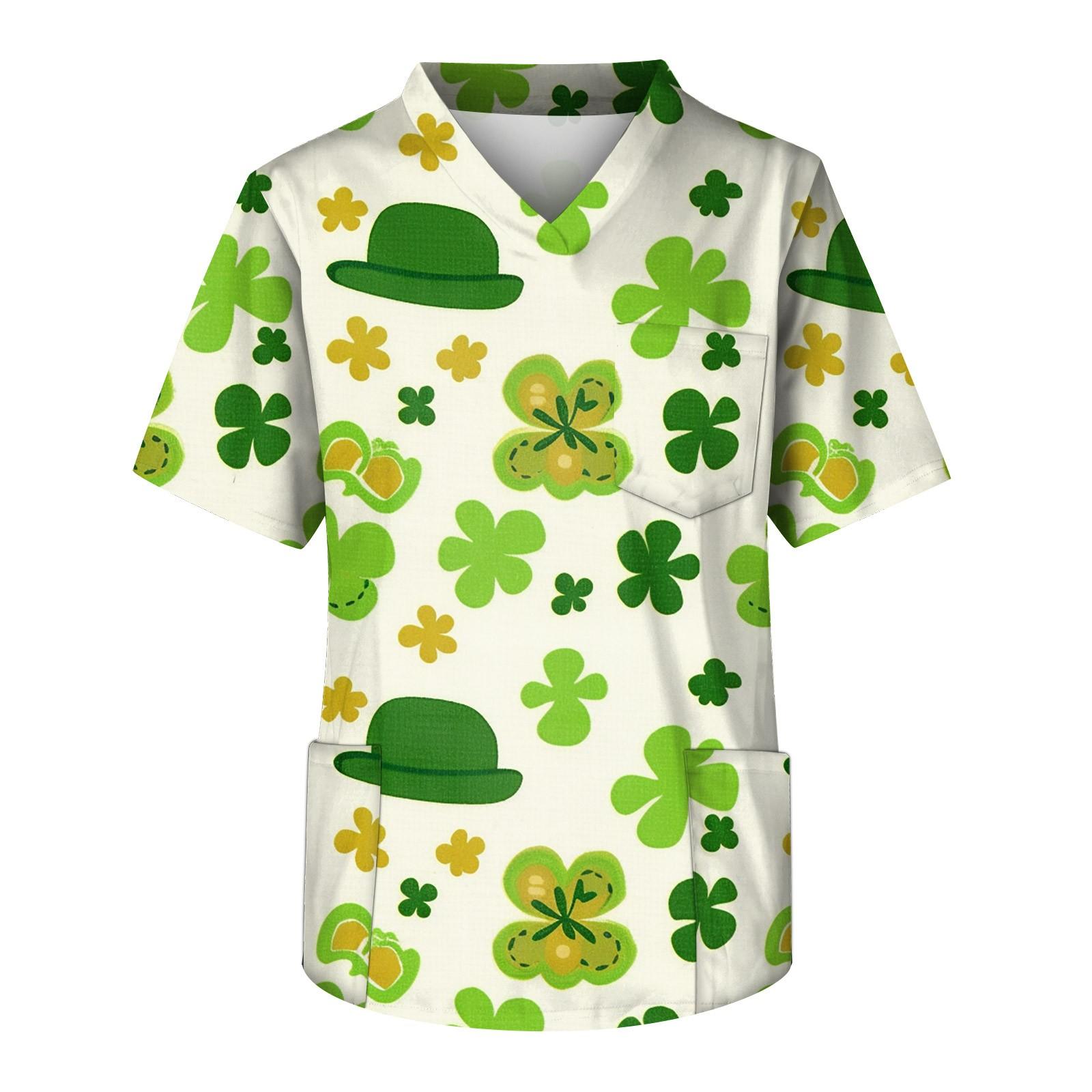 

Мужская рубашка с v-образным вырезом и короткими рукавами St. Топ с принтом «День Святого Патрика» и карманами на груди XXL