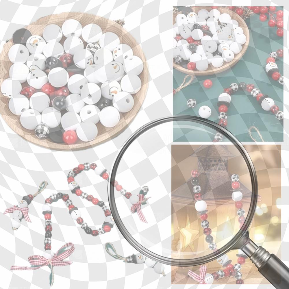 

80Pcs Christmas Bead DIY Crafts with Twine Scarf Xmas Wood Round Bead Ornaments Xmas Print Wooden Beads Craft Gift for Friends China Mainland