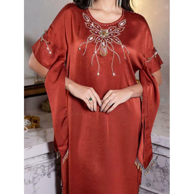 

New Arrival Middle East Stylish Fashion Diamond Party Dress Fashion Diamond Studded Dres Burning orange L