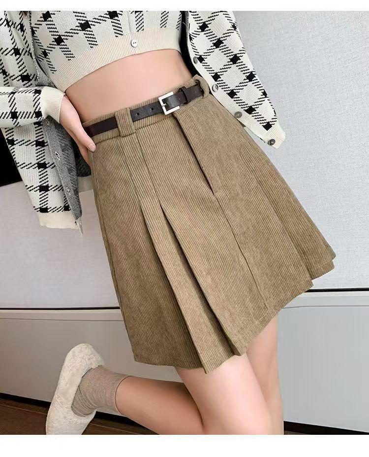 Corduroy Pleated High-Waisted Bodycon Mini Skirt - 2025 Autumn/Winter Collection