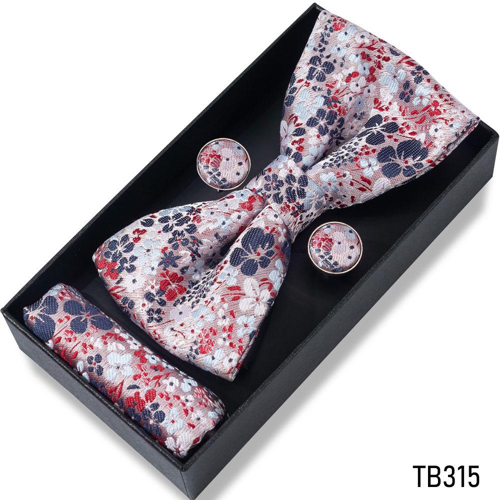 Classic Bowtie Bow Ties for Mens Butterfly Bowknot Pocket Square Cufflinks Suit Set Bussiness Accessories