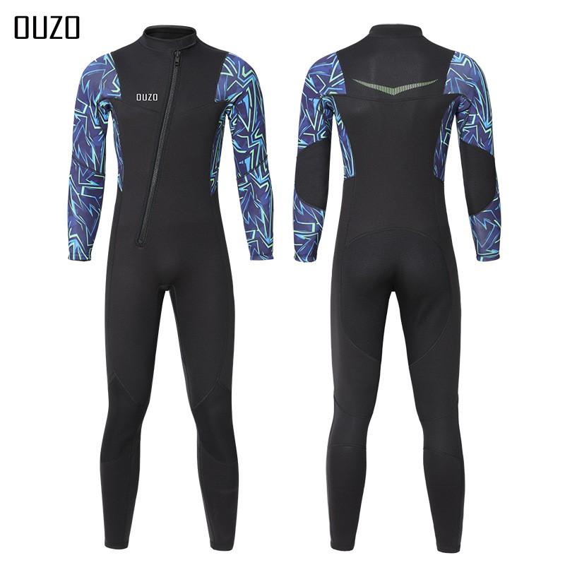 OUZO 3mm Wetsuit Men's Long-sleeved One-piece Thick Cold-proof Warm Snorkeling Surfing Suit Swimsuit