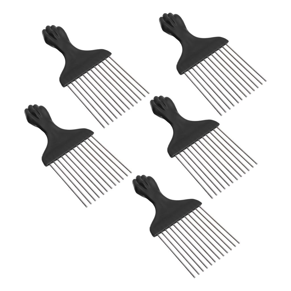 5pcs Black Stainless Steel Teeth Pick Comb Hair Detangling Styling Comb for Braids Wide Tooth Hair P