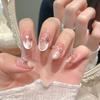 Yihe Gentle Blush Gradient Ice Cat Eye Nails with Rhinestones & Bow