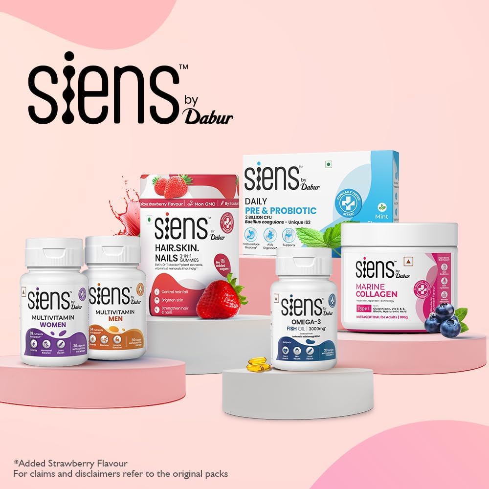 Siens By Dabur Hair Skin & Nails Gummies 30 Count | 3-in-1 Biotin Supplement For Radiant Skin, Strong Nails & Healthy Hair Growth Support