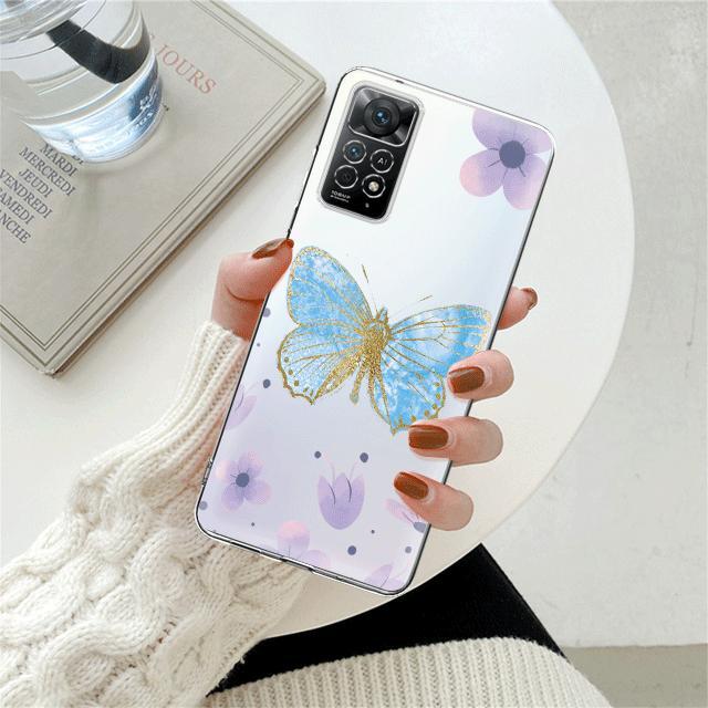 Flower Butterfly Clear Phone Case For Xiaomi Redmi Note 12 7 8 9 8t 11t 8 10 Pro 9s 10s 11 11s For Mi 9a 9 9c 9t 10 10c K40