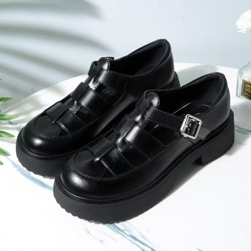 Coarse Heel Single Shoes Women's Spring and Autumn High Heels Waterproof Table Leather Shoes Middle-aged Women's Deep Mouth Lace-up Women's Shoes