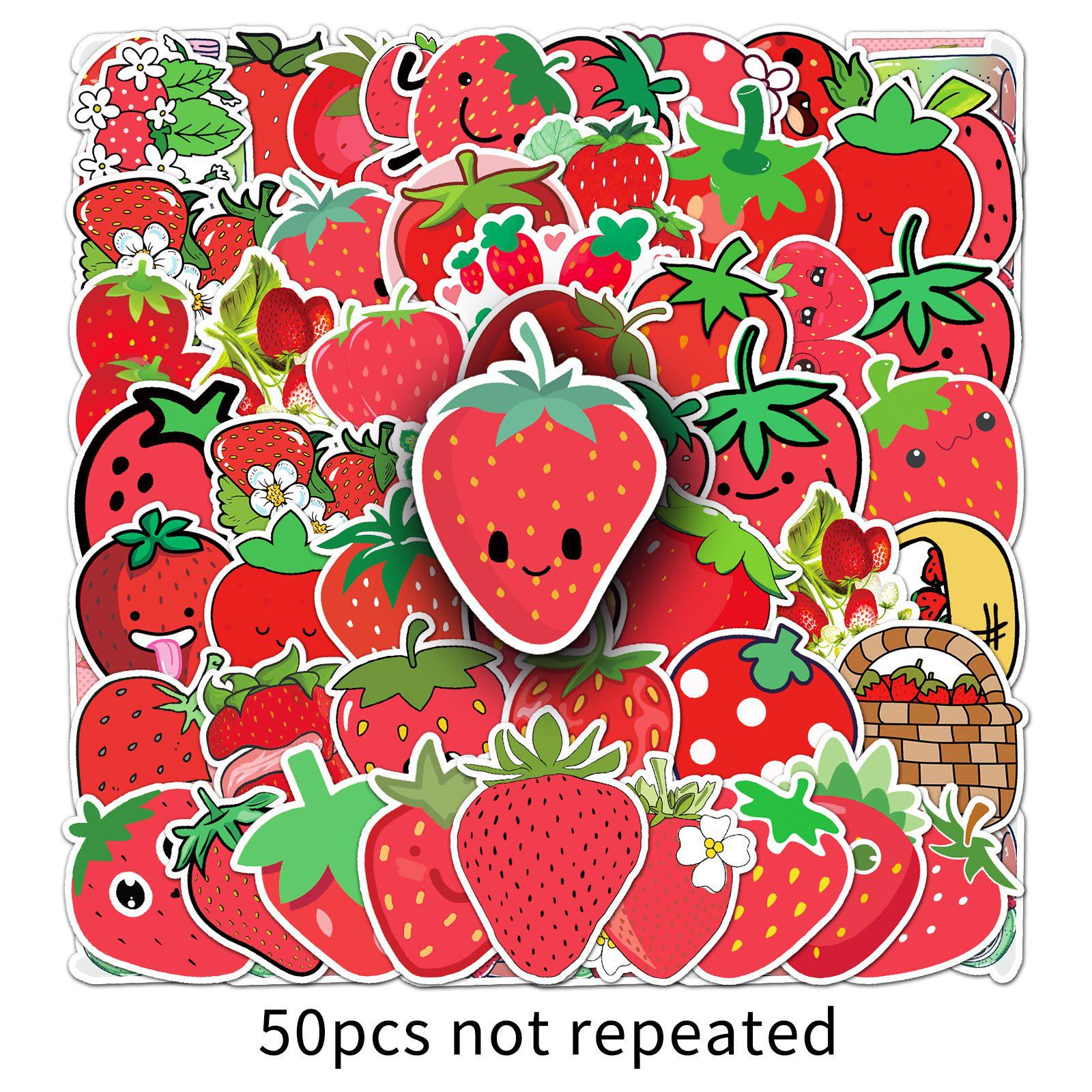 

50pcs Strawberry Stickers: Waterproof Fruit Cartoon for Phone & Water Bottle Decoration