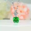 Women Jewelry Set Luxury Emerald Ice Cut Princess Square Pendant Necklace and Simple Green Diamond Ring
