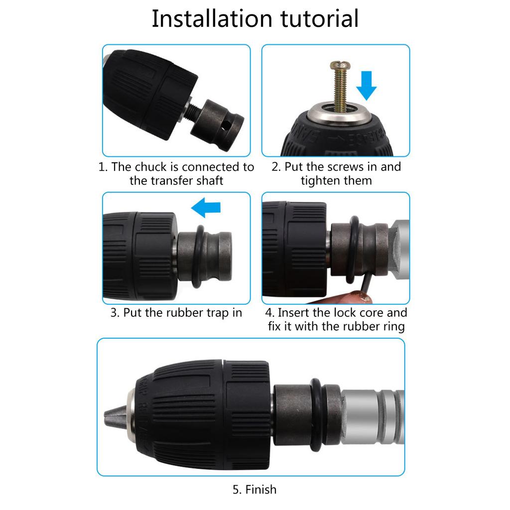 0.8-10mm Precise Keyless Drill Chuck Converter 3/8"- 24UNF Thread Quick Change Adapter Shank 1/4" Hex