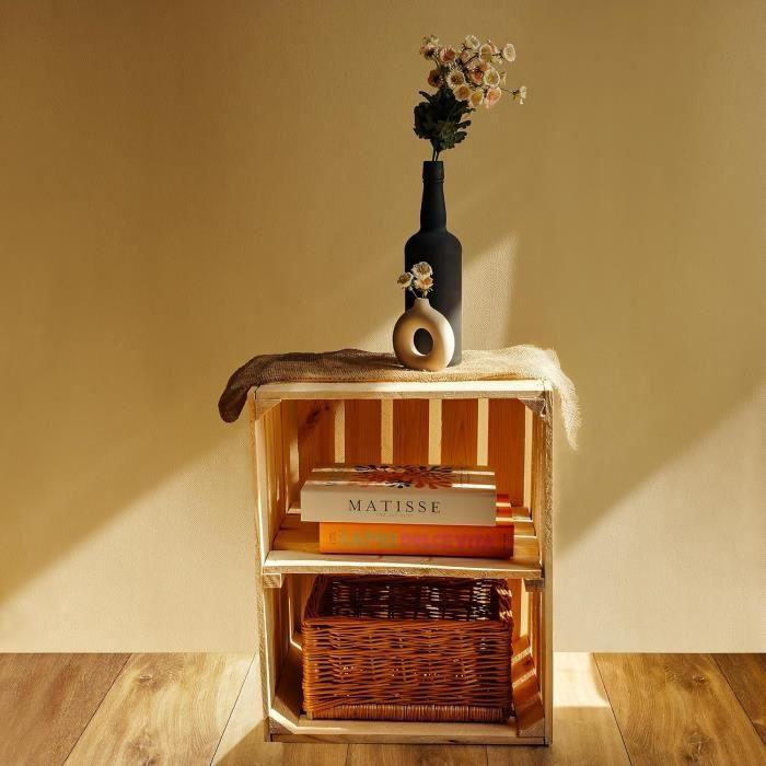 Creative Deco Caisse en Bois Naturel avec Etagere - 50x40x30 cm - Caisse de Rangement - Cagette Rangement Bois - Caisse Vin