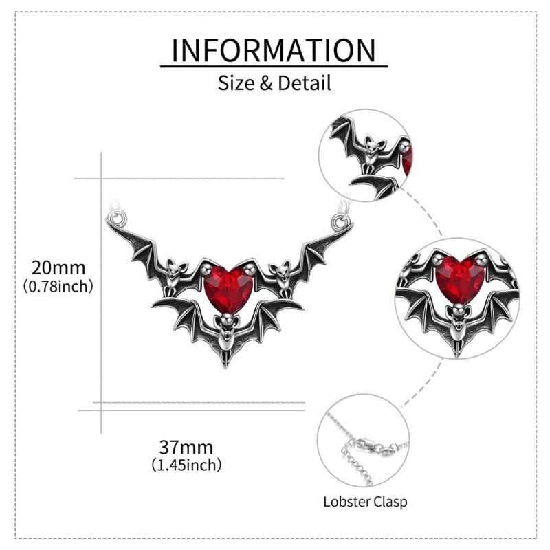 Edgy Heart Bat Wing Pendant Necklace Dark Fantasy Skull Hand Jewelry For Women Gothic Halloween Gift Fashion Accessory