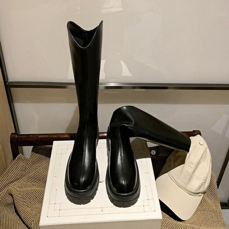 Zipper Boots Women's Black Boots Thick-soled High Boots Knight Boots Leather Boots