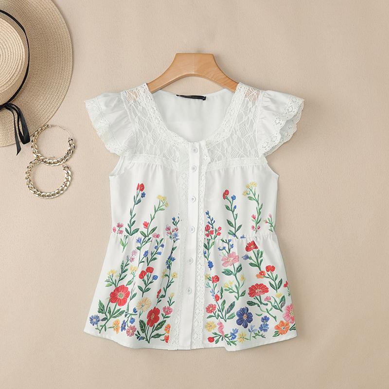 ZANZEA Women Elegant Lace Splice Square Collar Casual Sleeveless Floral Print Vest Tops