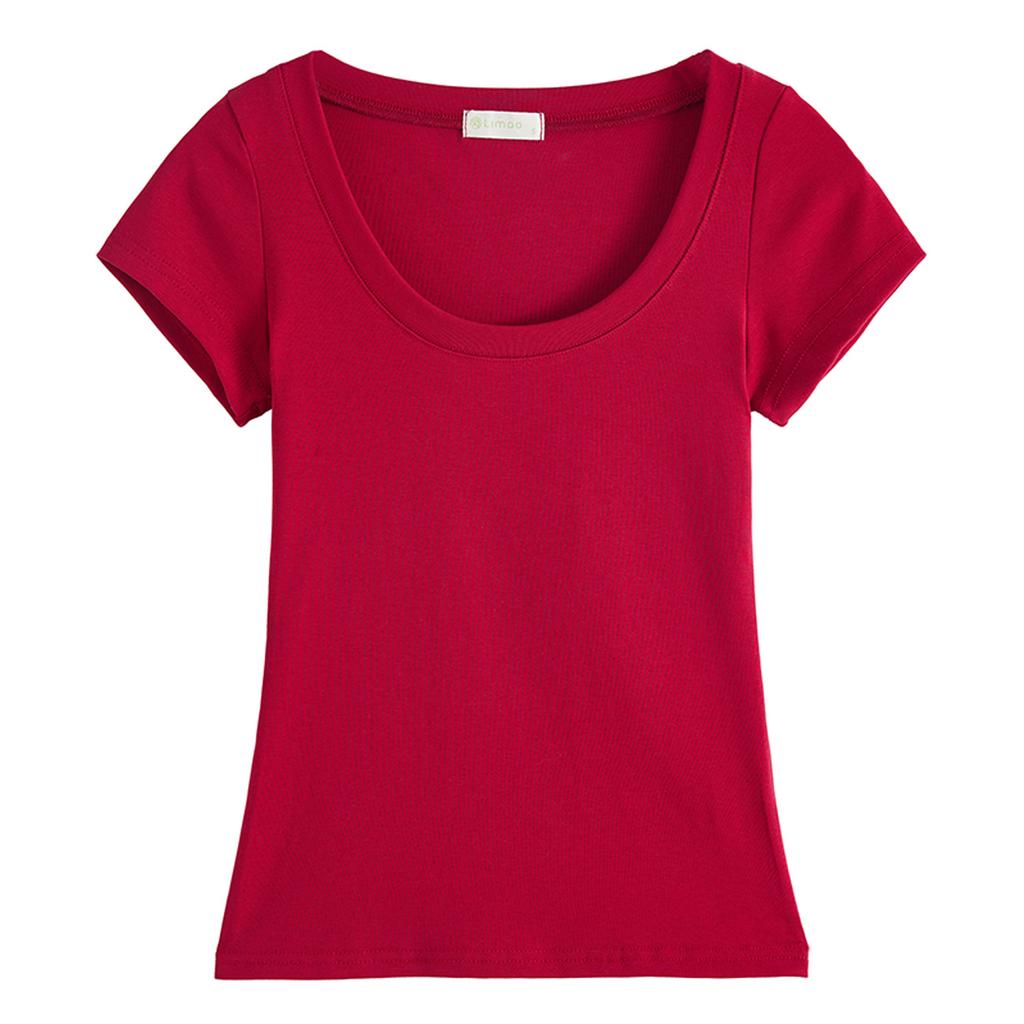 Pure Cotton Short-sleeved Women's T-shirt, A New Summer Style That Is Slimming, Figure-hugging, and Versatile, with A Straight-shoulder U-neck Top