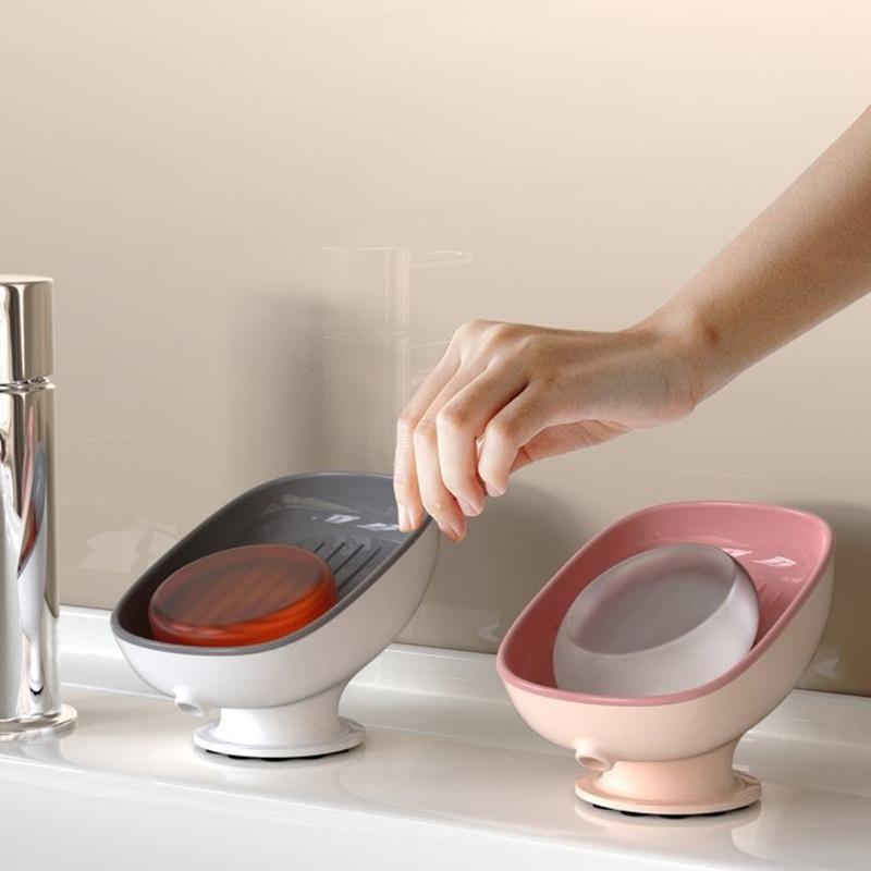 Stilvolle Seifenschale mit Saugnapf, Designs mit Wasserablauf, Badezimmer-Organizer, Platzsparende Kunststoffablage