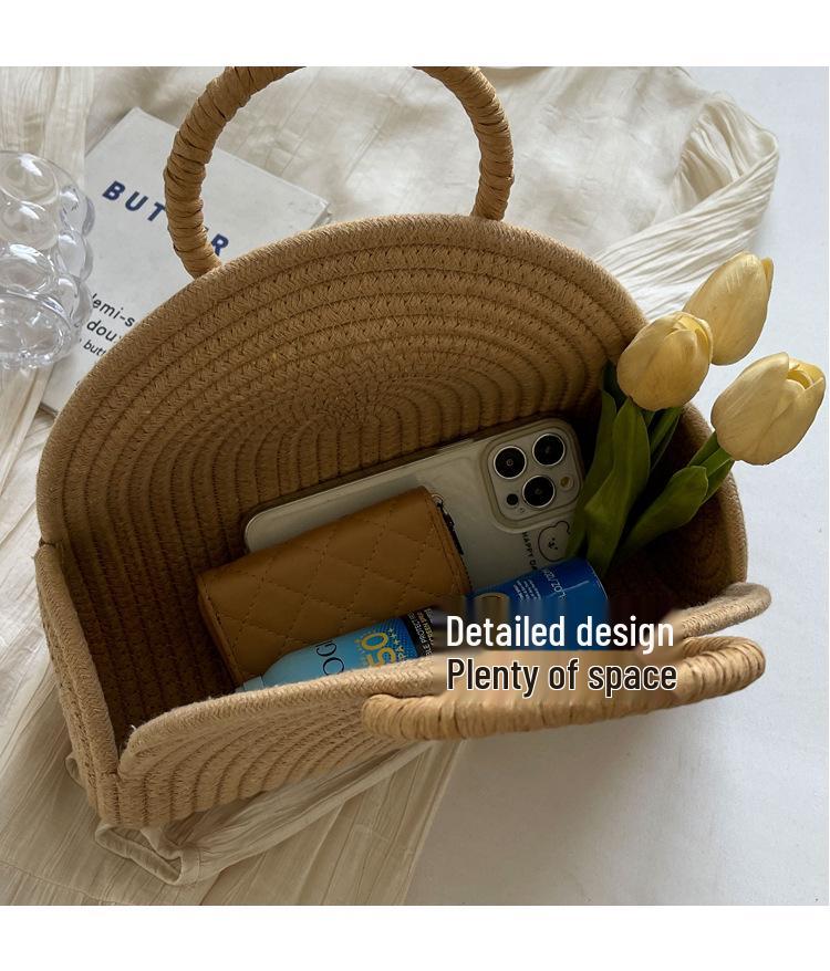 Korean Style Women's Handbag: 2026 Summer Woven Cotton Rope Tote