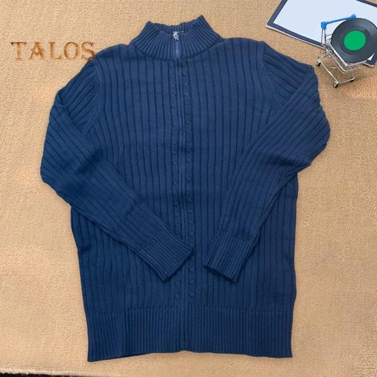 Herbst Winter Herren Mantel Reißverschluss Strickjacke Stehkragen Lange Ärmel Einfarbig Dick Elastisch Lose Gestreifte Textur Alltagskleidung Strickjacke