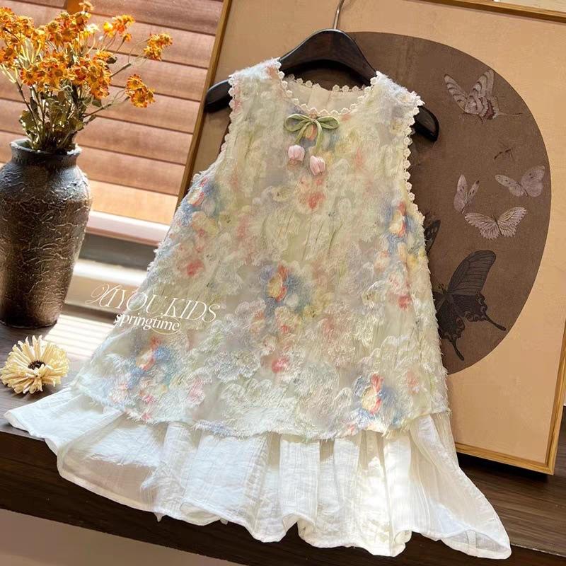 Girls Summer Sweet Floral Sleeveless Princess Dress Stylish Kids Baby Vest Dress