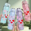1PC Red Heart Paw Bone Pattern 750ml Color Plastic Sports Water Bottle Leakproof Flip Straw Lid Suitable for Sports Office Home Use