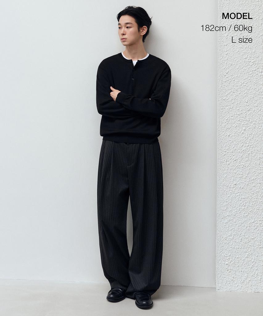 MUSINSA STANDARD Washable Supima Cotton Henley Neck Knit [Black]