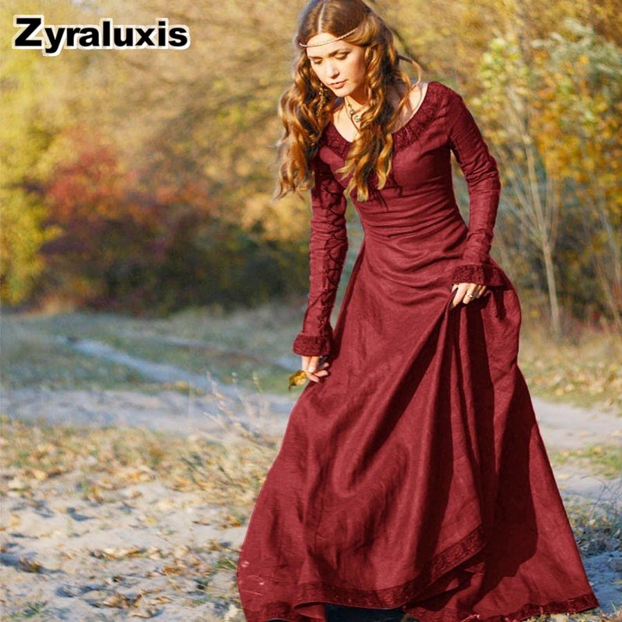 Medieval Retro Dress for Women Long Sleeve Performance Costume S