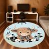 1PC Cow Bowtie Flowers Round Chair Mat Area Rug - Non-Slip, Floor Mat for Office, Bedroom, Home Decor Christmas Gift C0528087