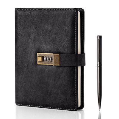 WEMATE Tagebuch Notizbuch mit A5 Stift und Geschenkbox PU Leder Persönliche Informationen Schutz 240 15cm x Schwarzes Schloss, Größe, Enthalten, Tagebuch, Notizbuch,