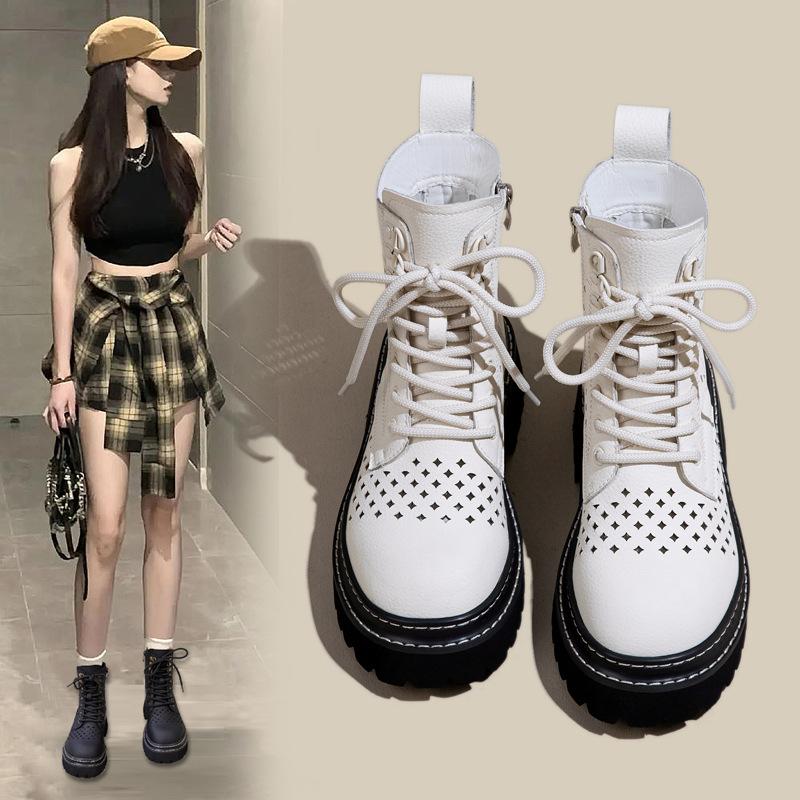 

Hollow yellow boots women s 2025 summer breathable cool boots leather punched Martin boots inner height increase casual women s short boots 40 бежевый