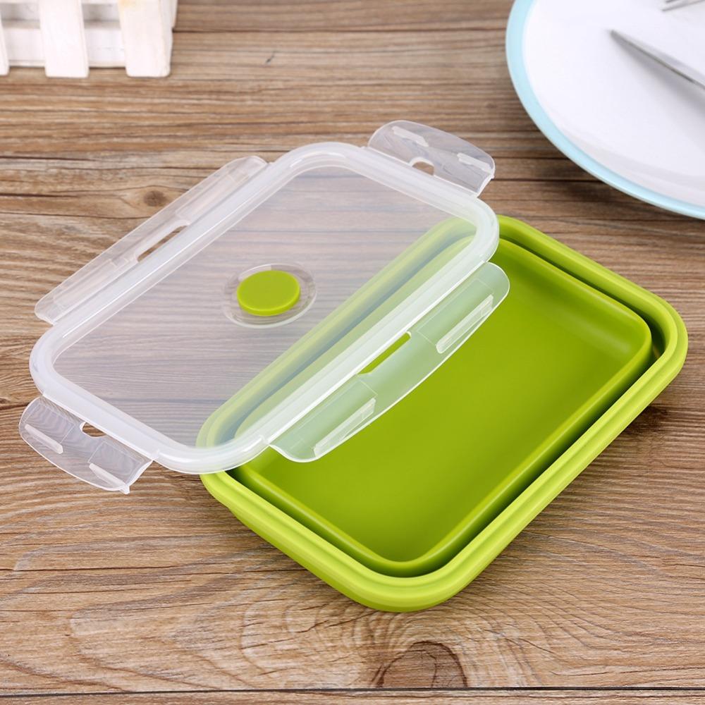 Clip-On Lid Collapsible Lunch Box 800ml Silicone Lunchbox Portable Storage Bowl For Outdoor Travel