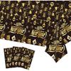 3Pcs Happy New Year Tablecloths,Black and Gold Table Covers Disposable Plastic Waterproof Tables Cover for 2026 New Year Table Supplies