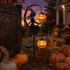 Metall-Rasenornamente für den Garten, Solarbetrieben, Halloween-Hexe, Kürbis, Erdspieß-Licht, Besen, Mond, Saisonale Außenatmosphärenlichter, Statue, Skulptur
