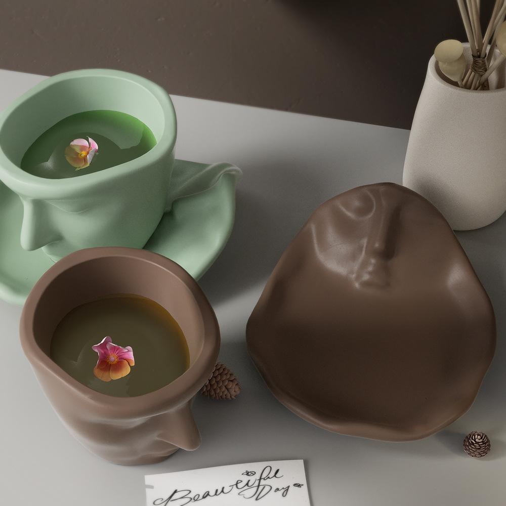 Nordic Design Candle Cup Silicone Mold Handmade Abstract Human Face Tray Molds Plaster Resin Coaster Making Home Decor Supplies