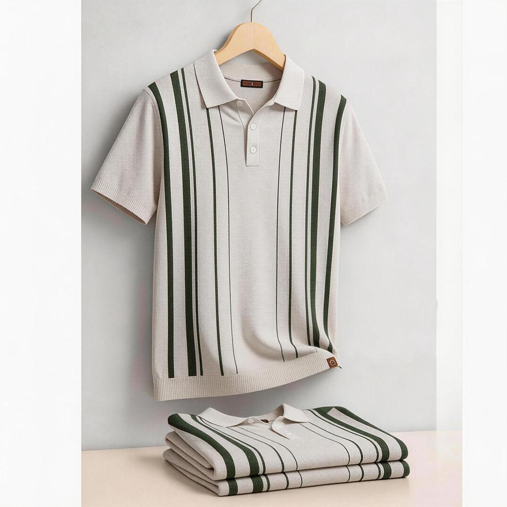 STORN Men's Polo Shirt Stripe Old Money Style Short Sleeve Soft Breathable Casual Elegant Daily Wear Luxe Polo Shirts for Male