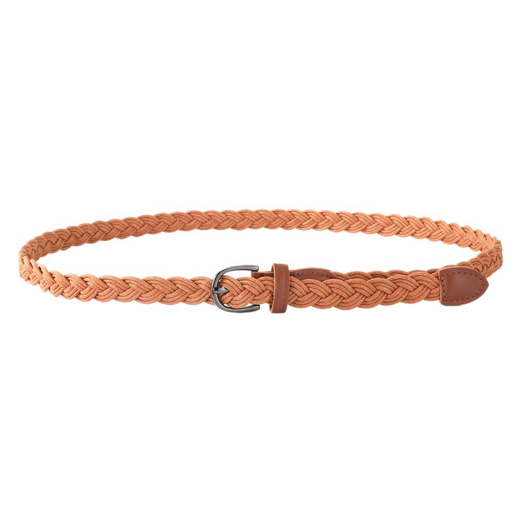 Retro Mori Black Cable Knit Waist Chain Belt with Pin Buckle and Leather Accents for Women