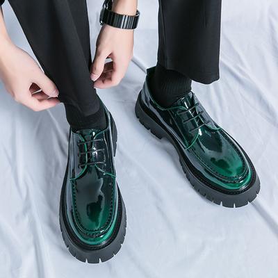 Nowe Męskie Modne Skórzane Buty na Grubej Podeszwie Biznesowe Sznurowane Oksfordy Zielone Czarne Wodoodporne Buty na Platformie Ślubne Buty na Wysokość