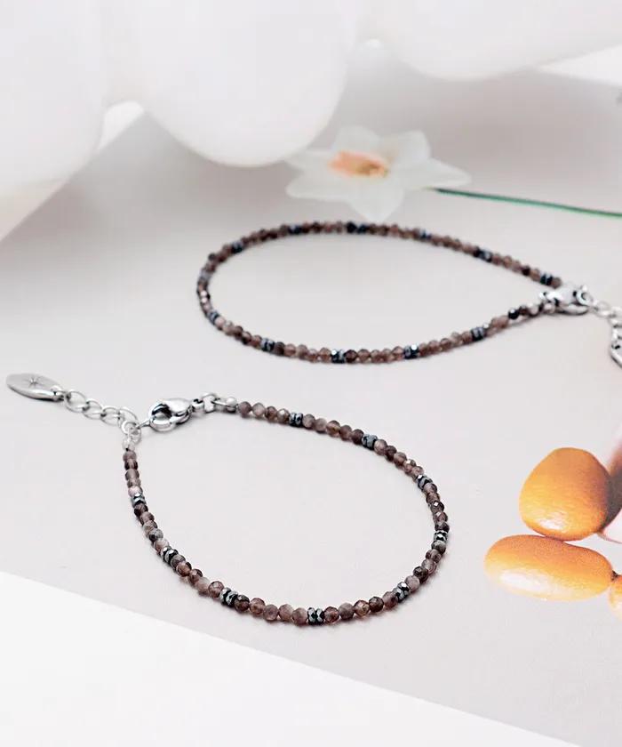 Smoky Crystal Micro Bead Bracelet (PLT-BR-107_BR)
