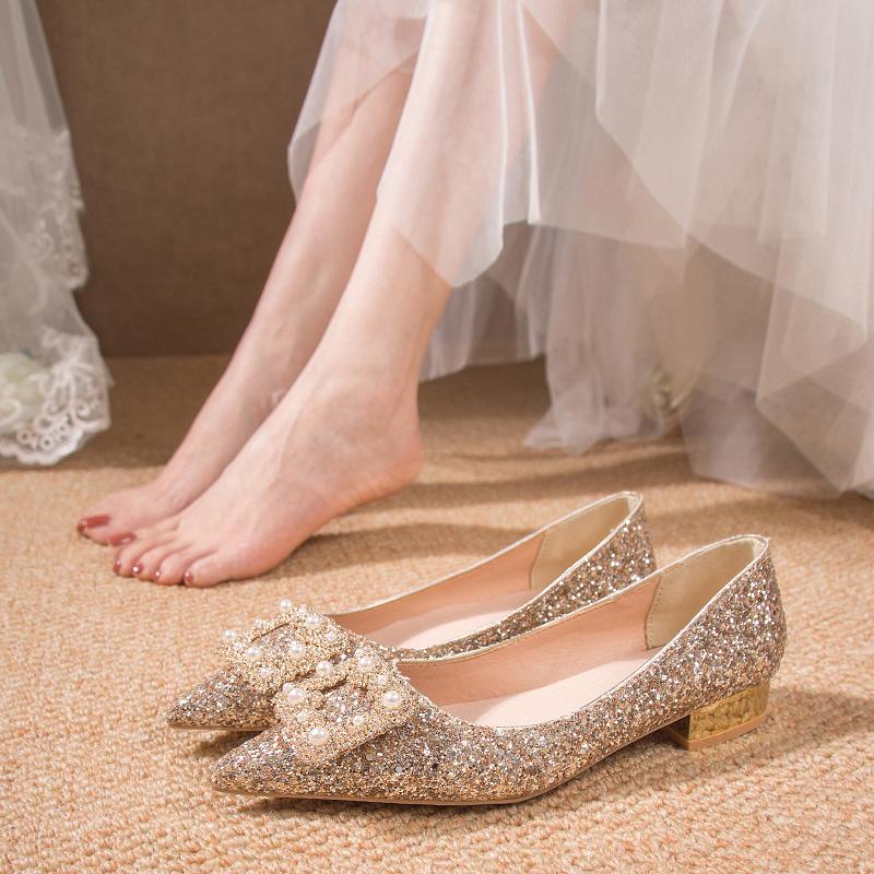 Niche Wedding Shoes Crystal Shoes Main Wedding Shoes New Bridesmaid Evening Dress High Heels Women's Thick Heel Bride Shoes
