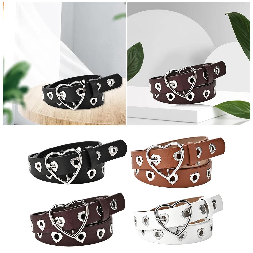Buckle Decoration Belt Fashion Heart-Shaped Eyelet Hollow Girl Jeans Shorts Porous