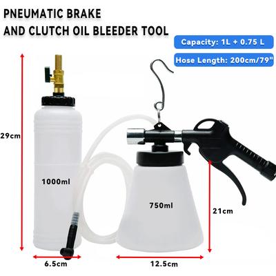 Pneumatic Brake Fluid Bleeder Tool Kit with Extractor and Refill Bottle 1L Vacuum Brake Oil Change Set with Adapters