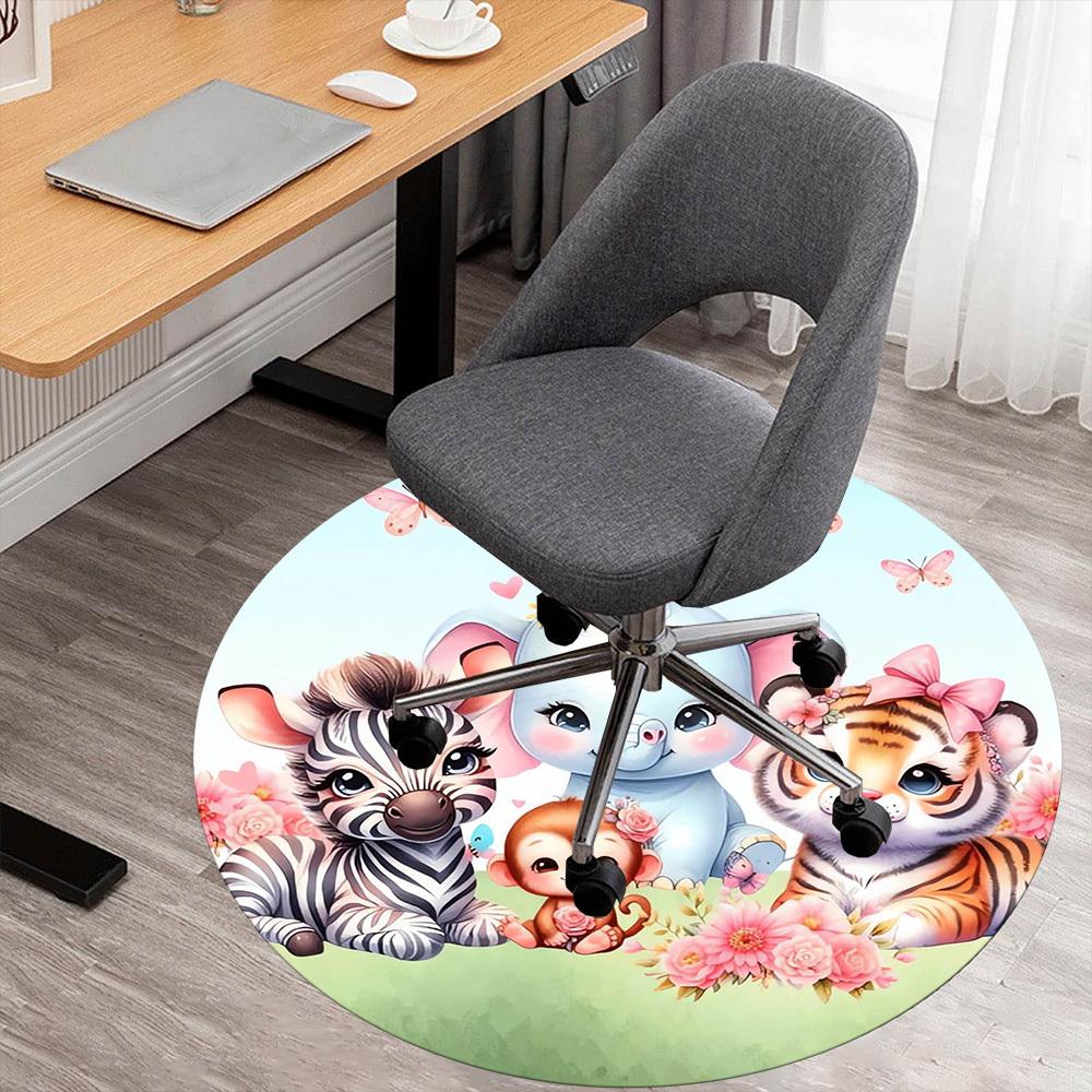 1pc Jungle Friends Round Chair mat Area Rug - Non-Slip, Floor Mat for Office, Bedroom, home decor Christmas Gift p0811041