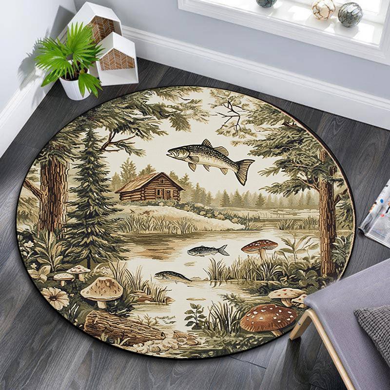 

Fish Lake Round Area Rug,Carpet Rug for Living Room Bedroom Sofa Playroom Decor,Non-slip Floor Mat 80cmx80cm