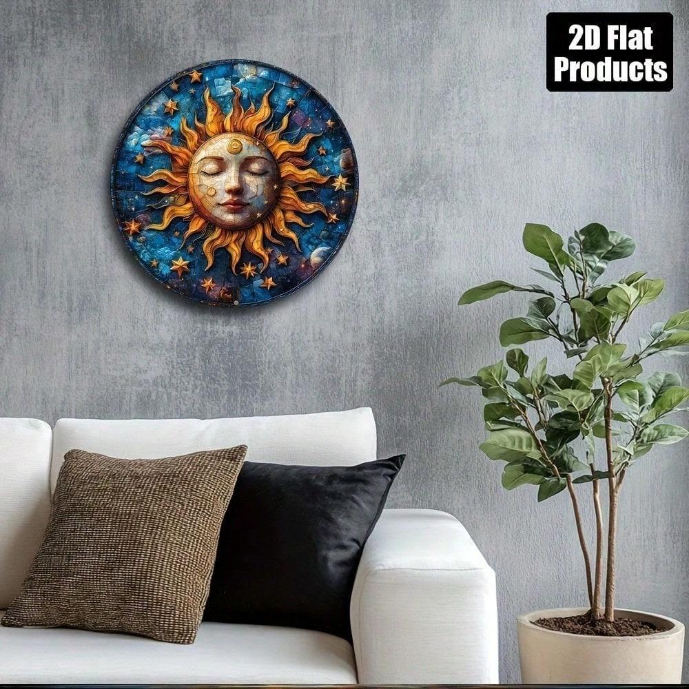 SunMoon Abstract Round Metal Wall Art Aluminum Plaque Sign For Home Bar Kitchen Coffee Shop Office Decor